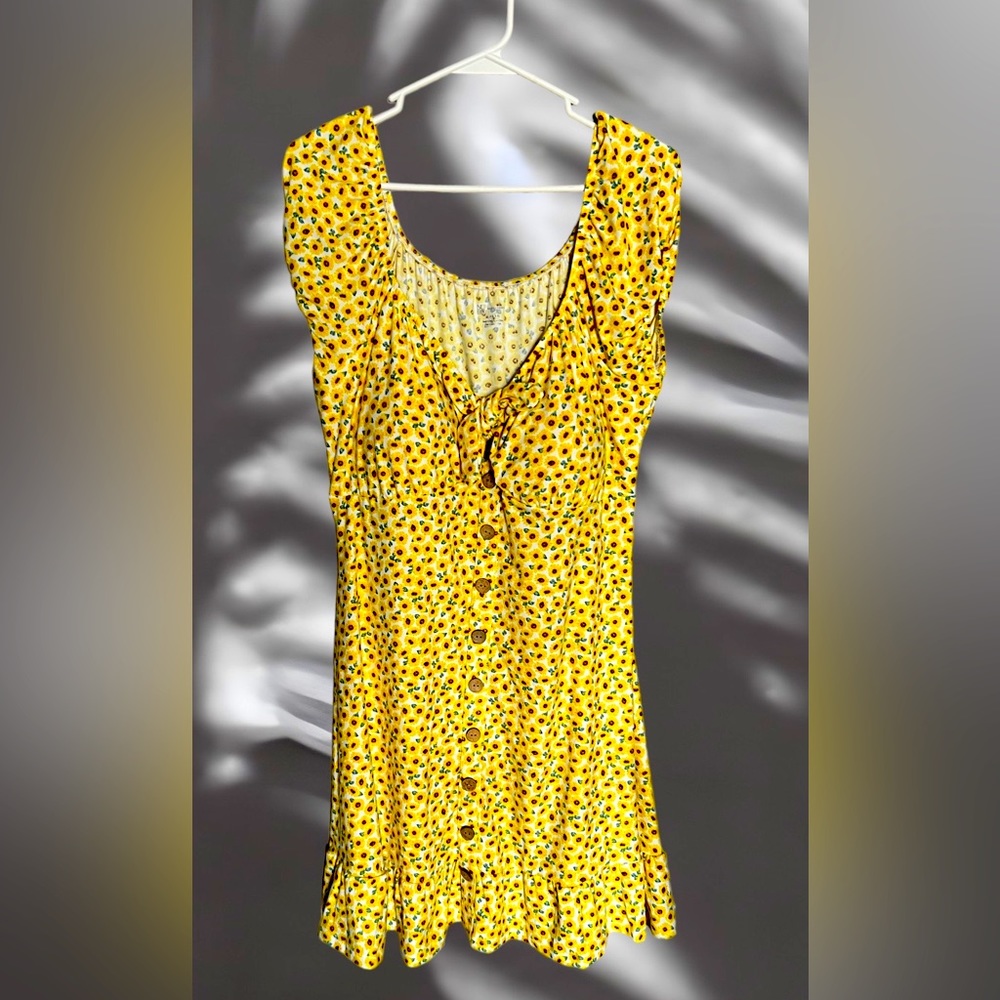 Yellow Floral Print Mid-Length Summer Dress